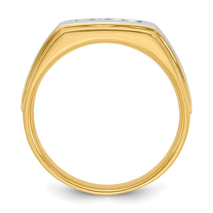 14K Gelb- und Rhodiumgold Herren-Diamantring, komplett, poliert und satiniert, Gelbgold mit Rhodium