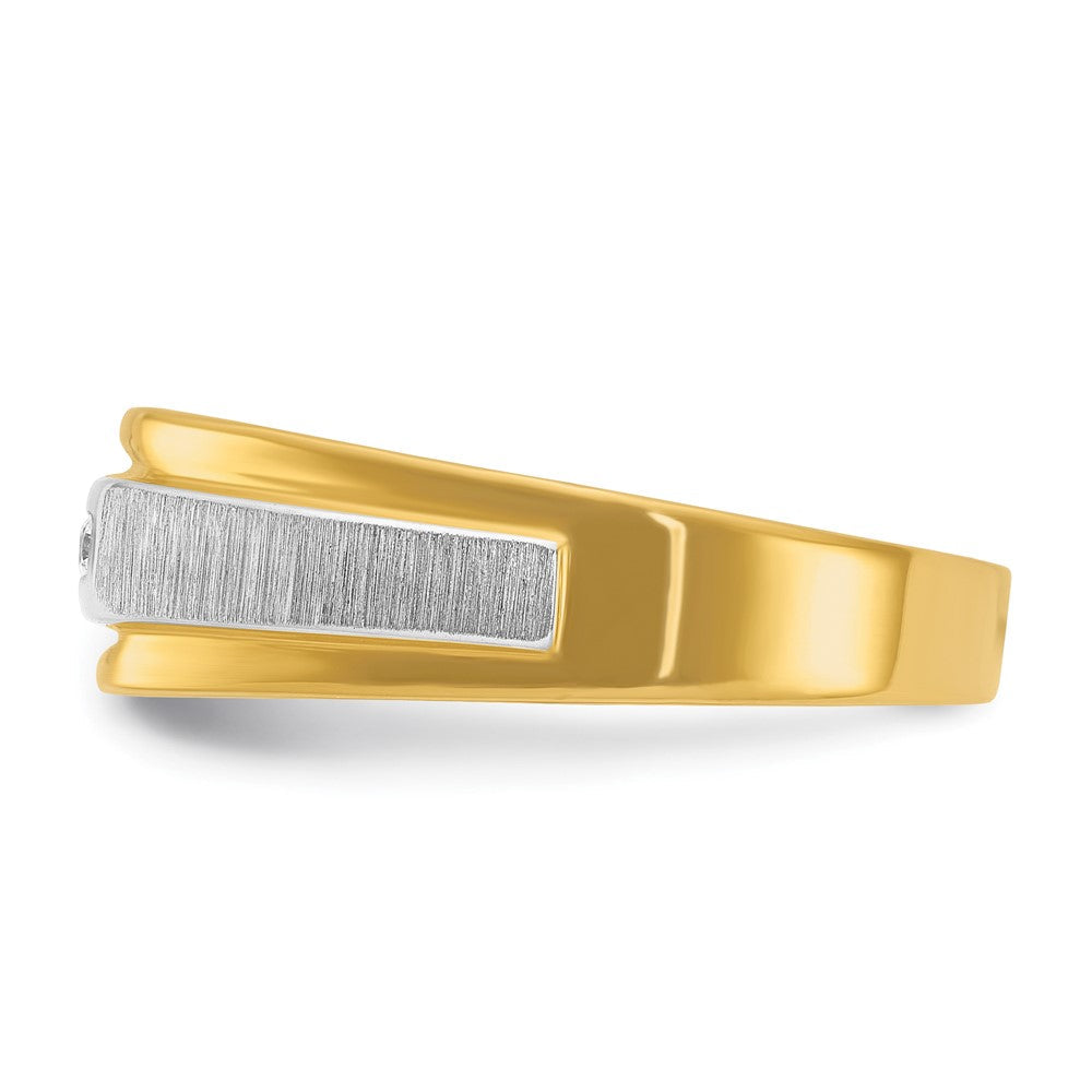 14K Gelb- und Rhodiumgold Herren-Diamantring, komplett, poliert und satiniert, Gelbgold mit Rhodium