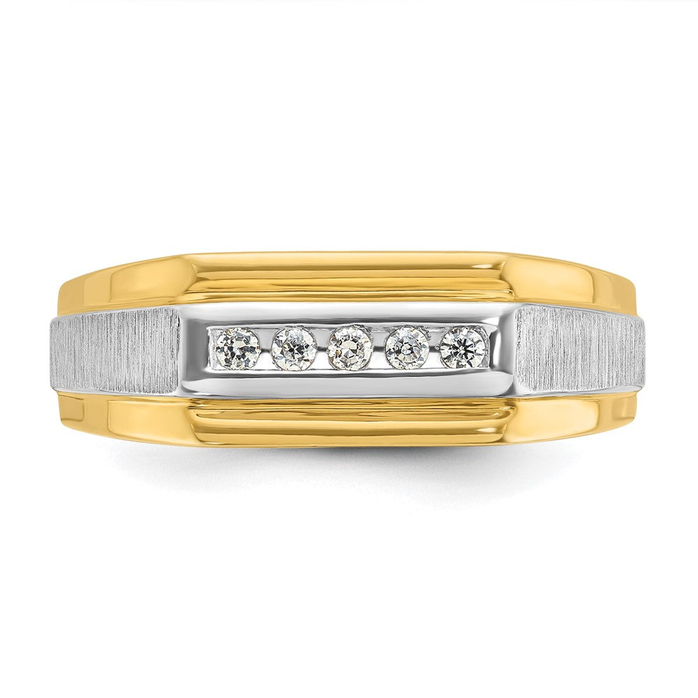 14K Gelb- und Rhodiumgold Herren-Diamantring, komplett, poliert und satiniert, Gelbgold mit Rhodium