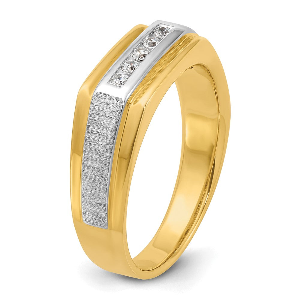 14K Gelb- und Rhodiumgold Herren-Diamantring, komplett, poliert und satiniert, Gelbgold mit Rhodium