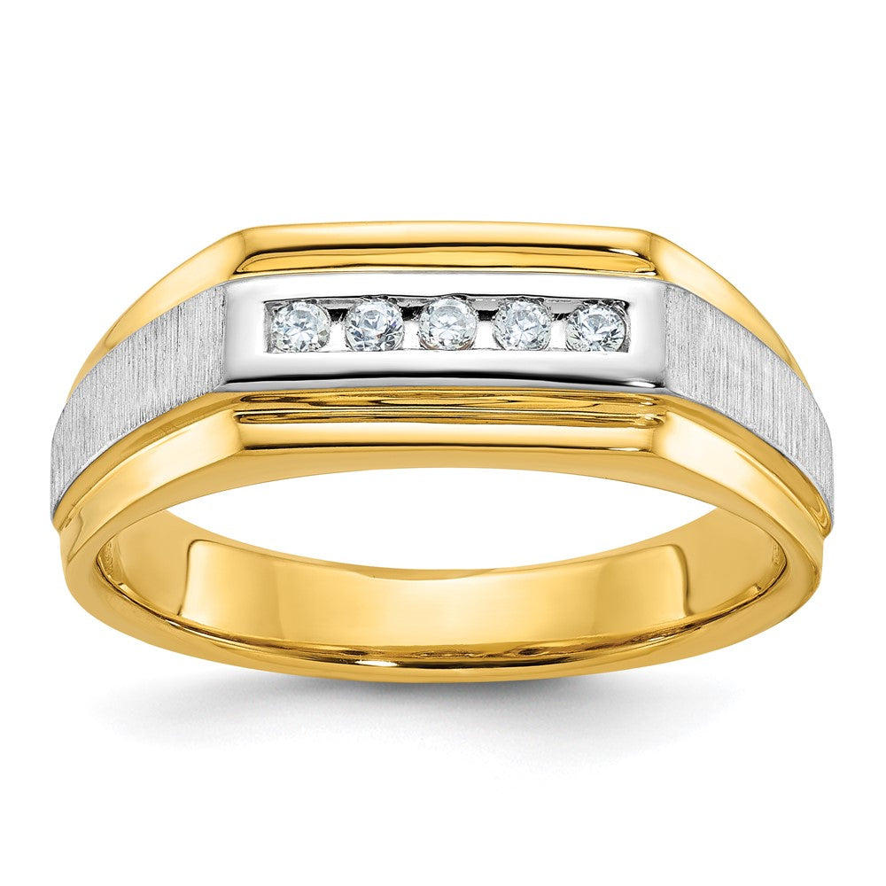 14K Gelb- und Rhodiumgold Herren-Diamantring, komplett, poliert und satiniert, Gelbgold mit Rhodium