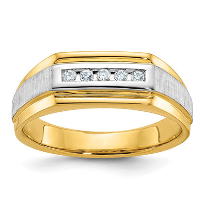 14K Gelb- und Rhodiumgold Herren-Diamantring, komplett, poliert und satiniert, Gelbgold mit Rhodium