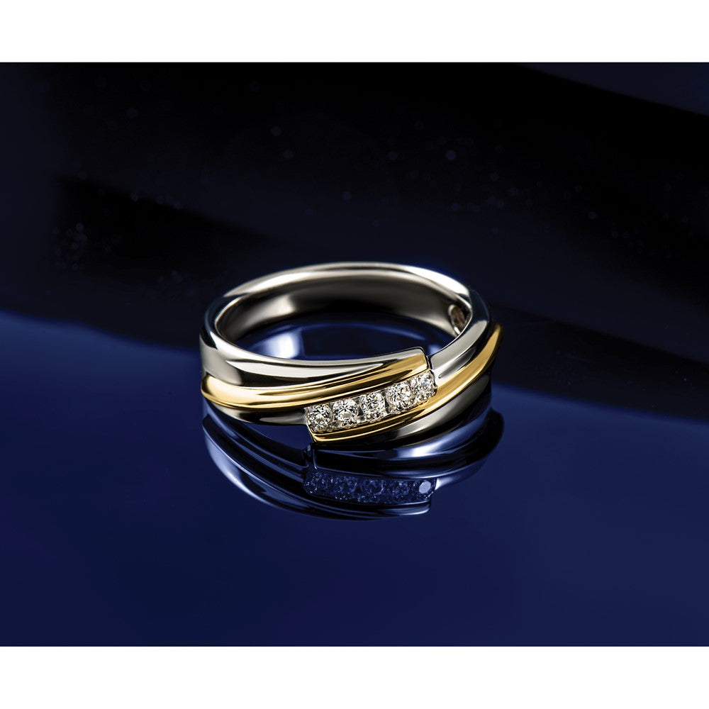 14K Bicolor Ring mit 0,17 ct. im Labor gezüchteten Diamanten VS/SI+ G+, poliert, Herren-Fünfstein-Ring