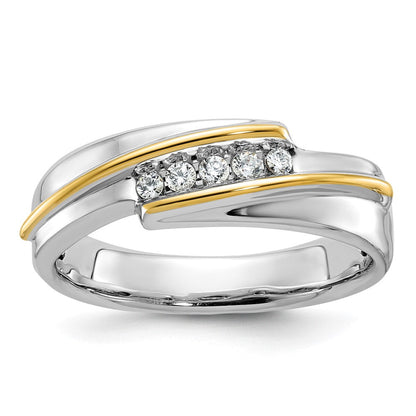 14K Bicolor Ring mit 0,17 ct. im Labor gezüchteten Diamanten VS/SI+ G+, poliert, Herren-Fünfstein-Ring