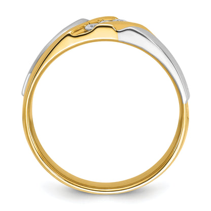 14K Bicolor-Gold Herren-Ring, poliert und satiniert, mit 0,17 ct. Diamant, komplett besetzt