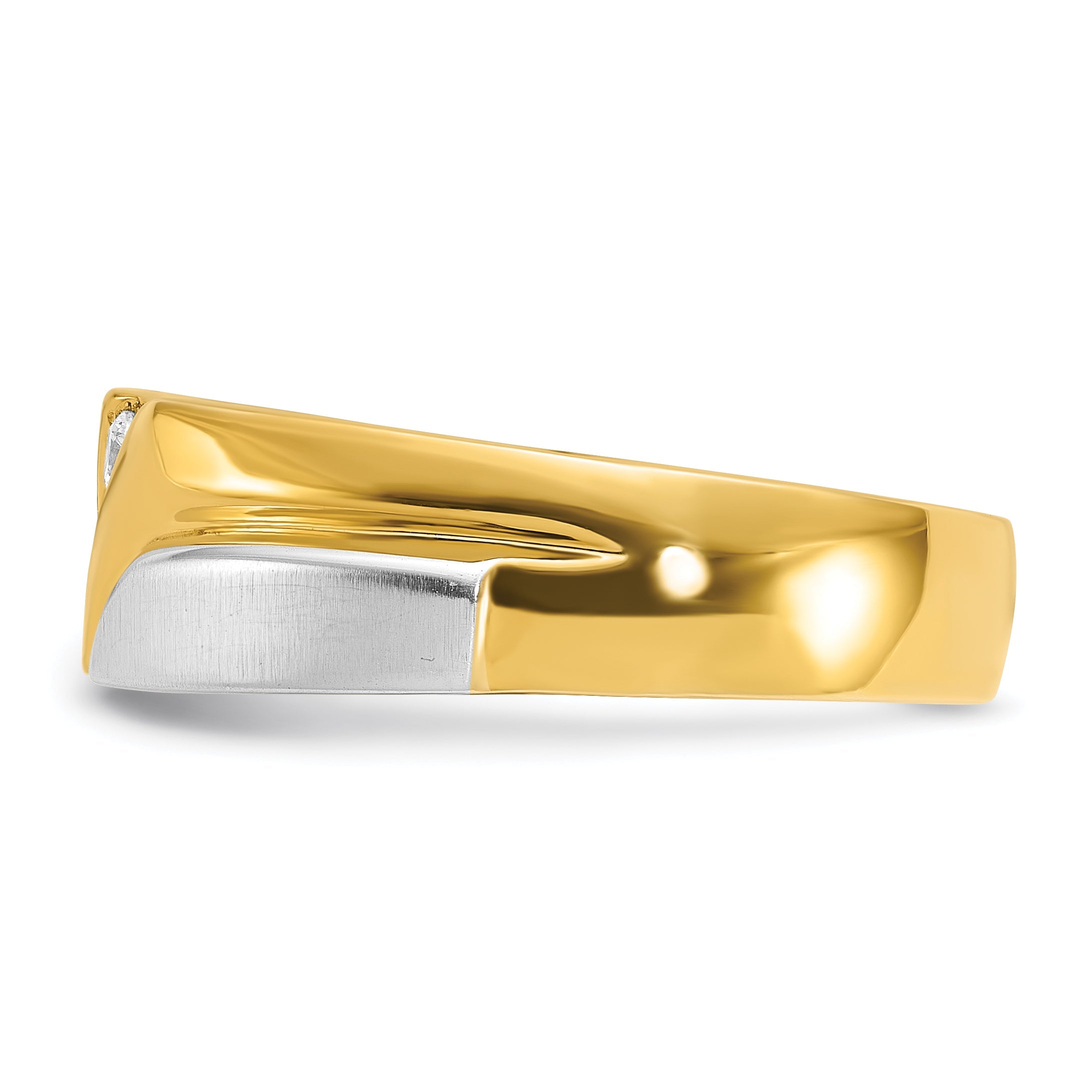 14K Bicolor-Gold Herren-Ring, poliert und satiniert, mit 0,17 ct. Diamant, komplett besetzt