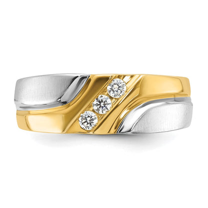 14K Bicolor Herrenring mit 0,17 ct. Laborgezüchteten Diamanten, VS/SI+ G+, poliert, satiniert und gerillt