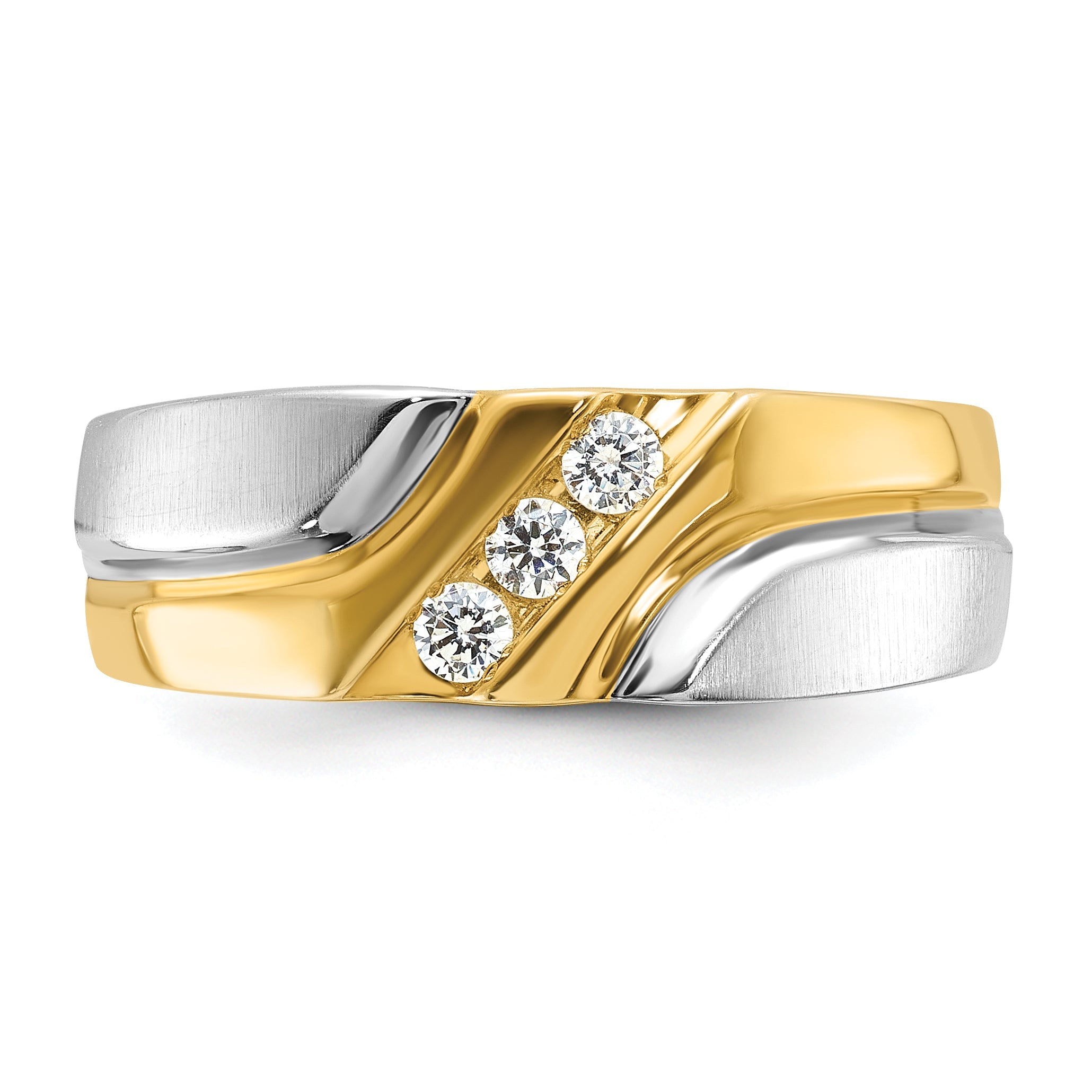14K Bicolor-Gold Herren-Ring, poliert und satiniert, mit 0,17 ct. Diamant, komplett besetzt