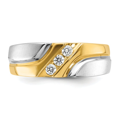 14K Bicolor-Gold Herren-Ring, poliert und satiniert, mit 0,17 ct. Diamant, komplett besetzt