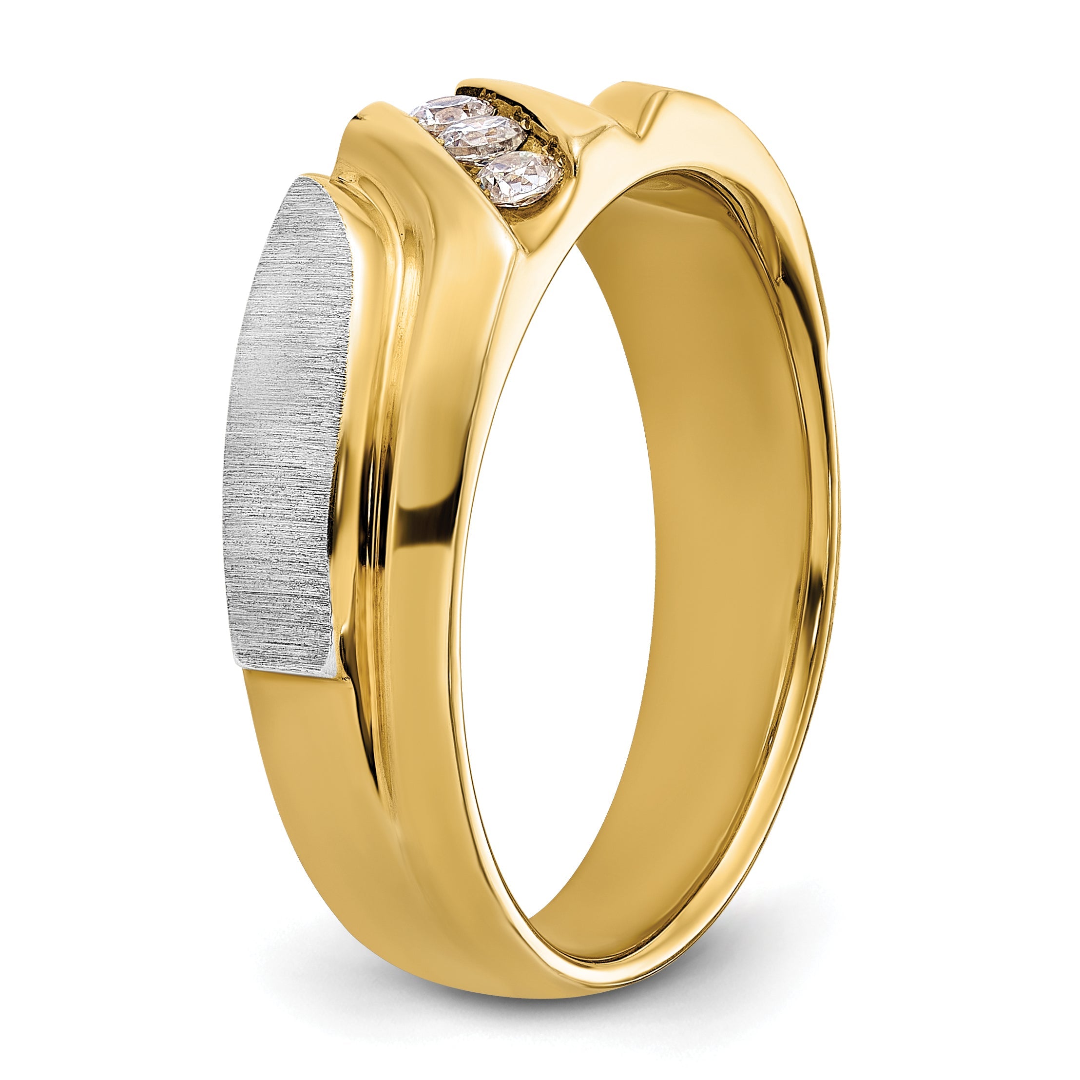 14K Bicolor-Gold Herren-Ring, poliert und satiniert, mit 0,17 ct. Diamant, komplett besetzt