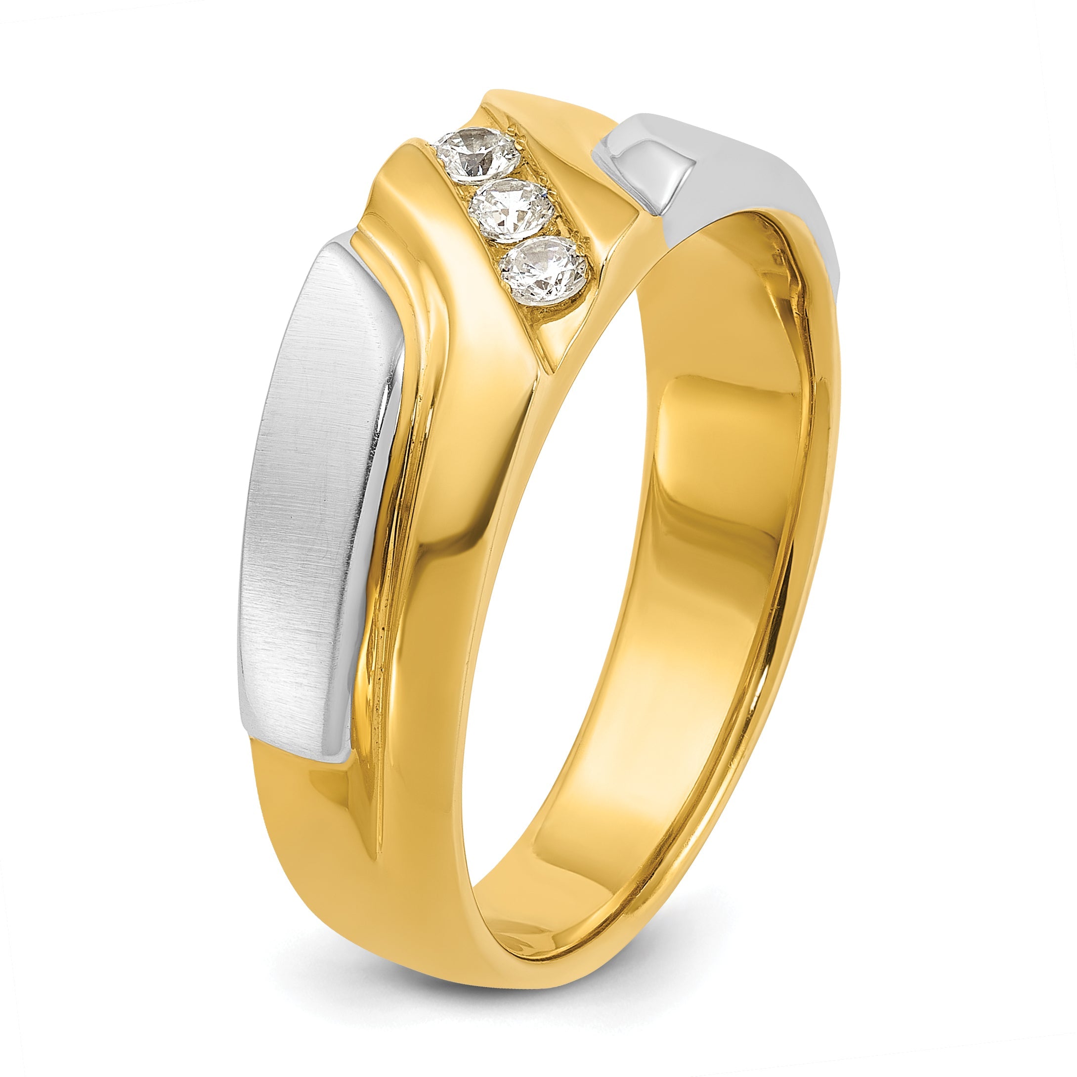14K Bicolor-Gold Herren-Ring, poliert und satiniert, mit 0,17 ct. Diamant, komplett besetzt