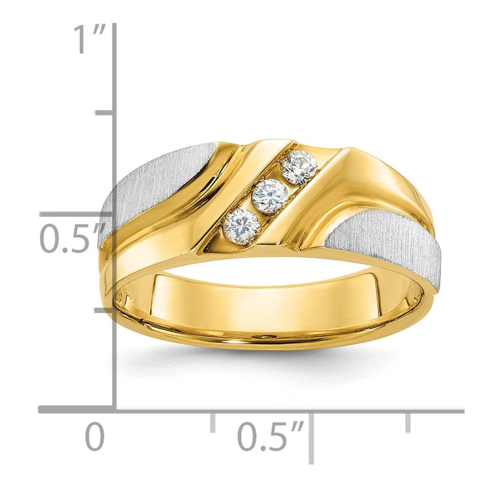 14K Bicolor Herrenring mit 0,17 ct. Laborgezüchteten Diamanten, VS/SI+ G+, poliert, satiniert und gerillt