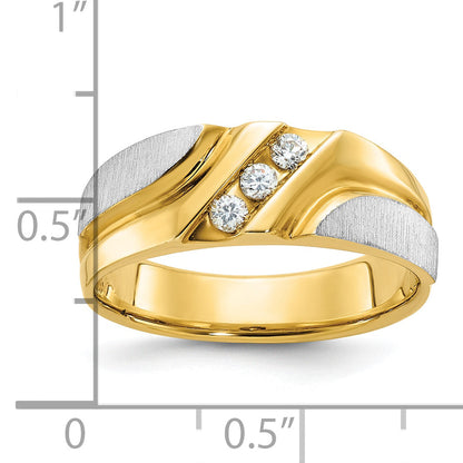 14K Bicolor-Gold Herren-Ring, poliert und satiniert, mit 0,17 ct. Diamant, komplett besetzt