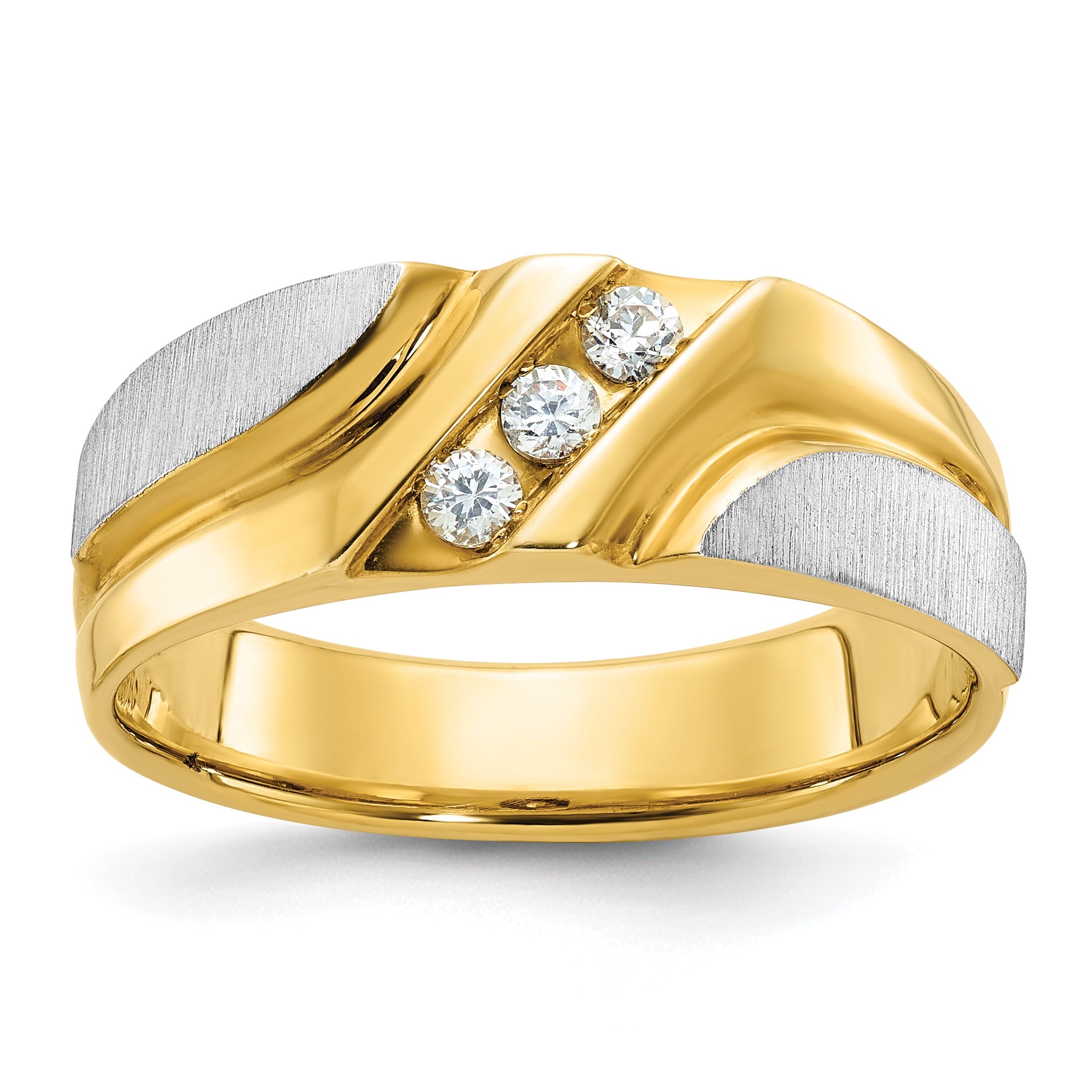 14K Bicolor-Gold Herren-Ring, poliert und satiniert, mit 0,17 ct. Diamant, komplett besetzt