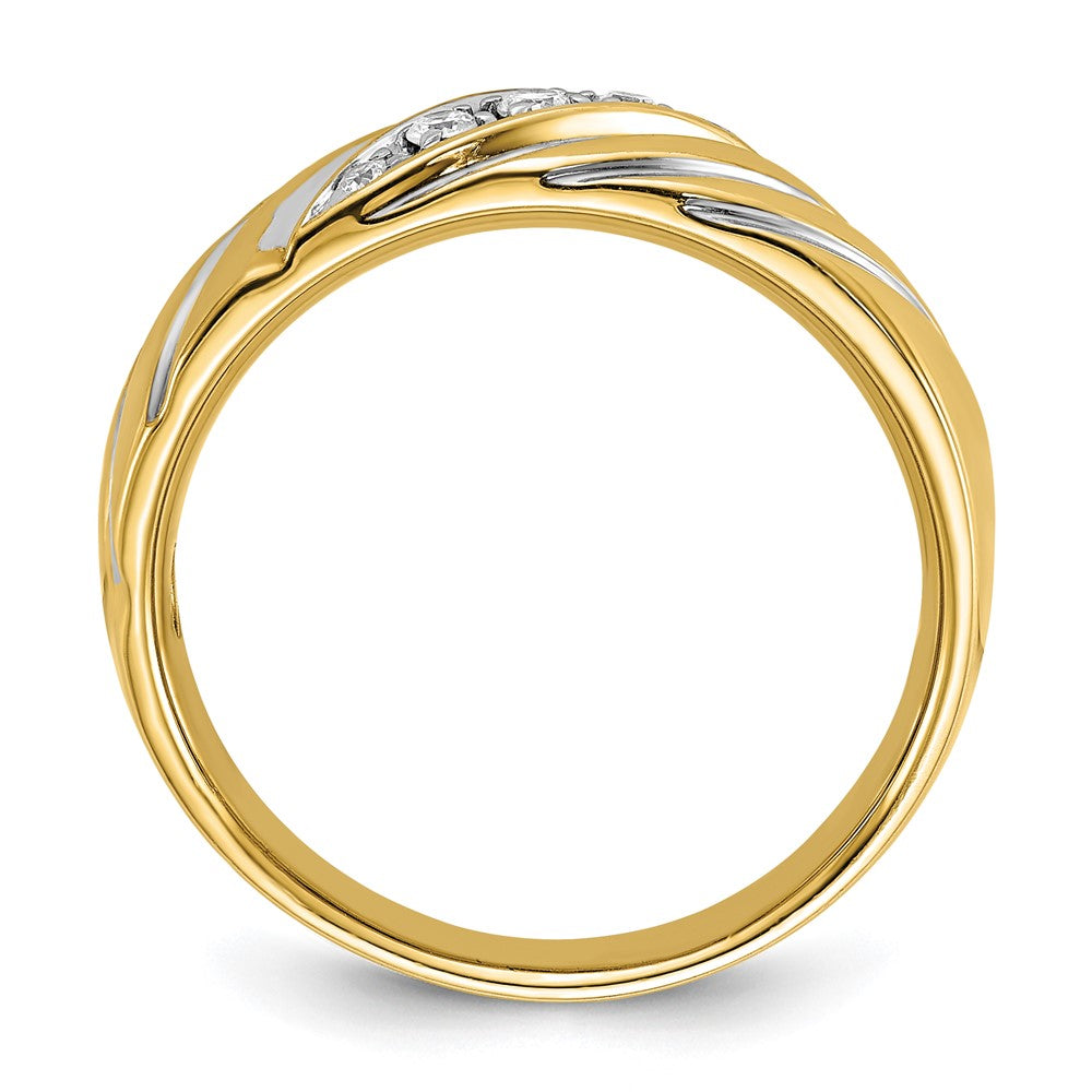 14K Gelbgold & Rhodium mit Weiß, 0,17 ct. im Labor gezüchteter Diamant VS/SI+ G+ polierter und gerillter Herrenring