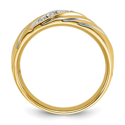 14K Gelbgold & Rhodium mit Weiß, 0,17 ct. im Labor gezüchteter Diamant VS/SI+ G+ polierter und gerillter Herrenring