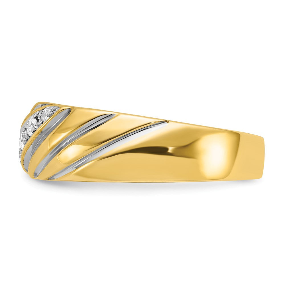 14K Gelbgold & Rhodium mit Weiß, 0,17 ct. im Labor gezüchteter Diamant VS/SI+ G+ polierter und gerillter Herrenring