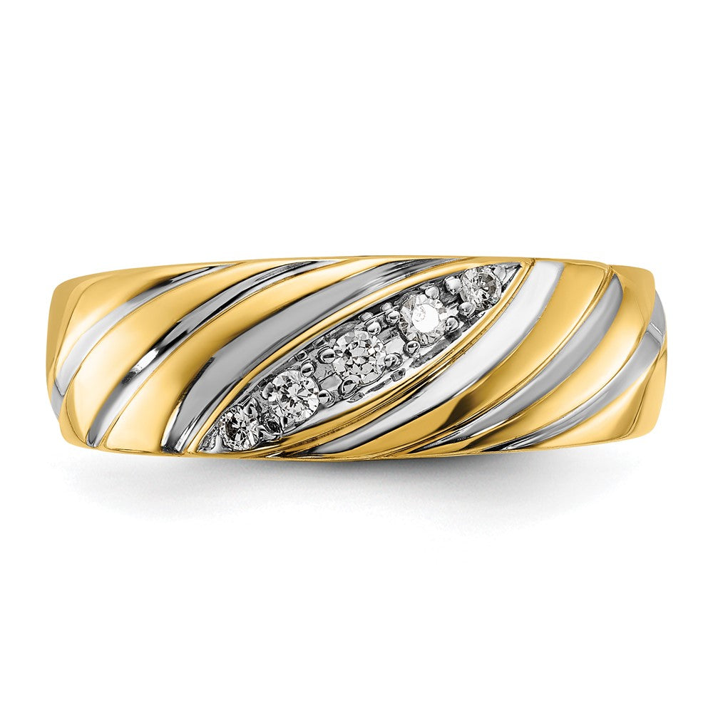 14K Gelb- und Rhodiumgold mit Weißrhodium Herren-Ring, poliert-satiniert, mit 0,167 Karat Diamant komplett besetzt