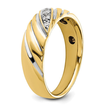 14K Gelb- und Rhodiumgold mit Weißrhodium Herren-Ring, poliert-satiniert, mit 0,167 Karat Diamant komplett besetzt