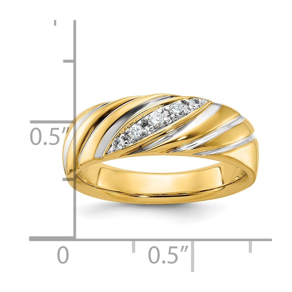 14K Gelb- und Rhodiumgold mit Weißrhodium Herren-Ring, poliert-satiniert, mit 0,167 Karat Diamant komplett besetzt