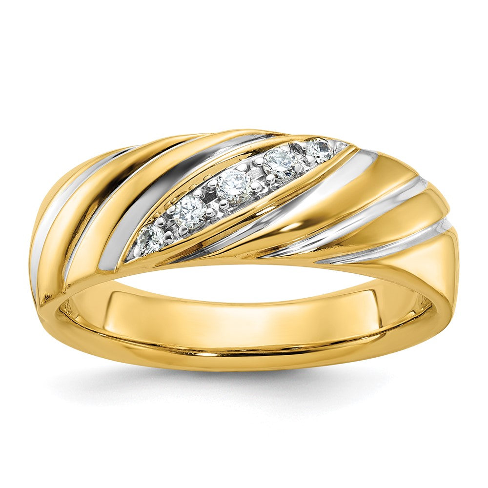 14K Gelb- und Rhodiumgold mit Weißrhodium Herren-Ring, poliert-satiniert, mit 0,167 Karat Diamant komplett besetzt
