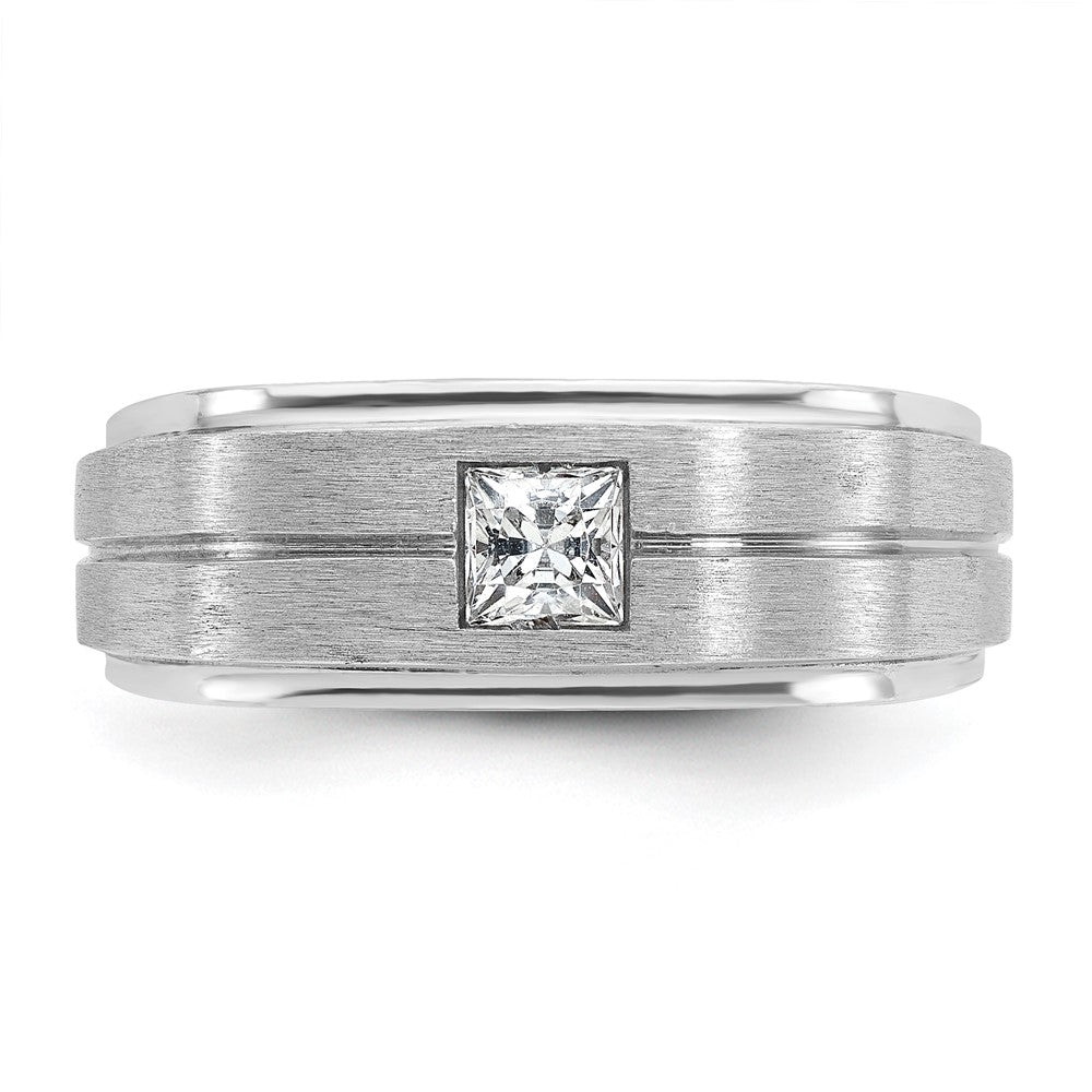14K Weißgold Herren-Ring, poliert und satiniert, mit 0,375 Karat Diamant