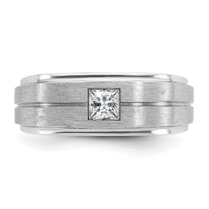 14K Weißgold Herren-Ring, poliert und satiniert, mit 0,375 Karat Diamant