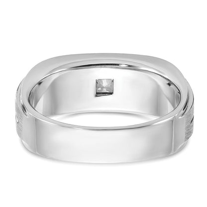 14K Weißgold Herren-Ring, poliert und satiniert, mit 0,375 Karat Diamant