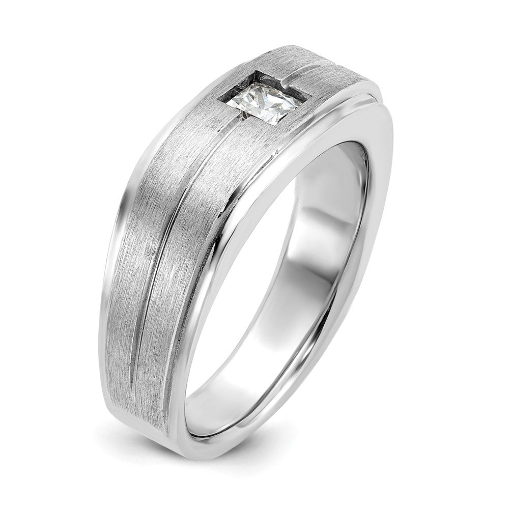 14K Weißgold Herren-Ring, poliert und satiniert, mit 0,375 Karat Diamant