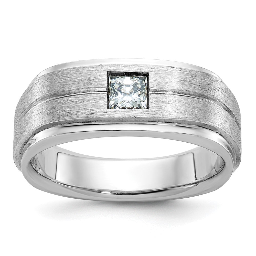 14K Weißgold Herren-Ring, poliert und satiniert, mit 0,375 Karat Diamant
