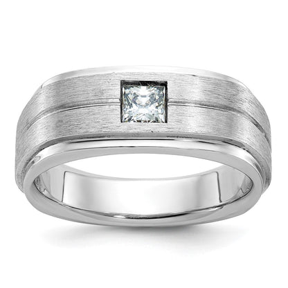 14K Weißgold Herren-Ring, poliert und satiniert, mit 0,375 Karat Diamant