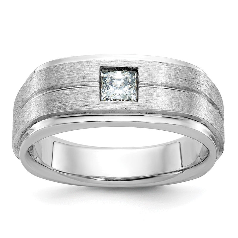 14K Weißgold Herren-Ring, poliert und satiniert, mit 0,375 Karat Diamant
