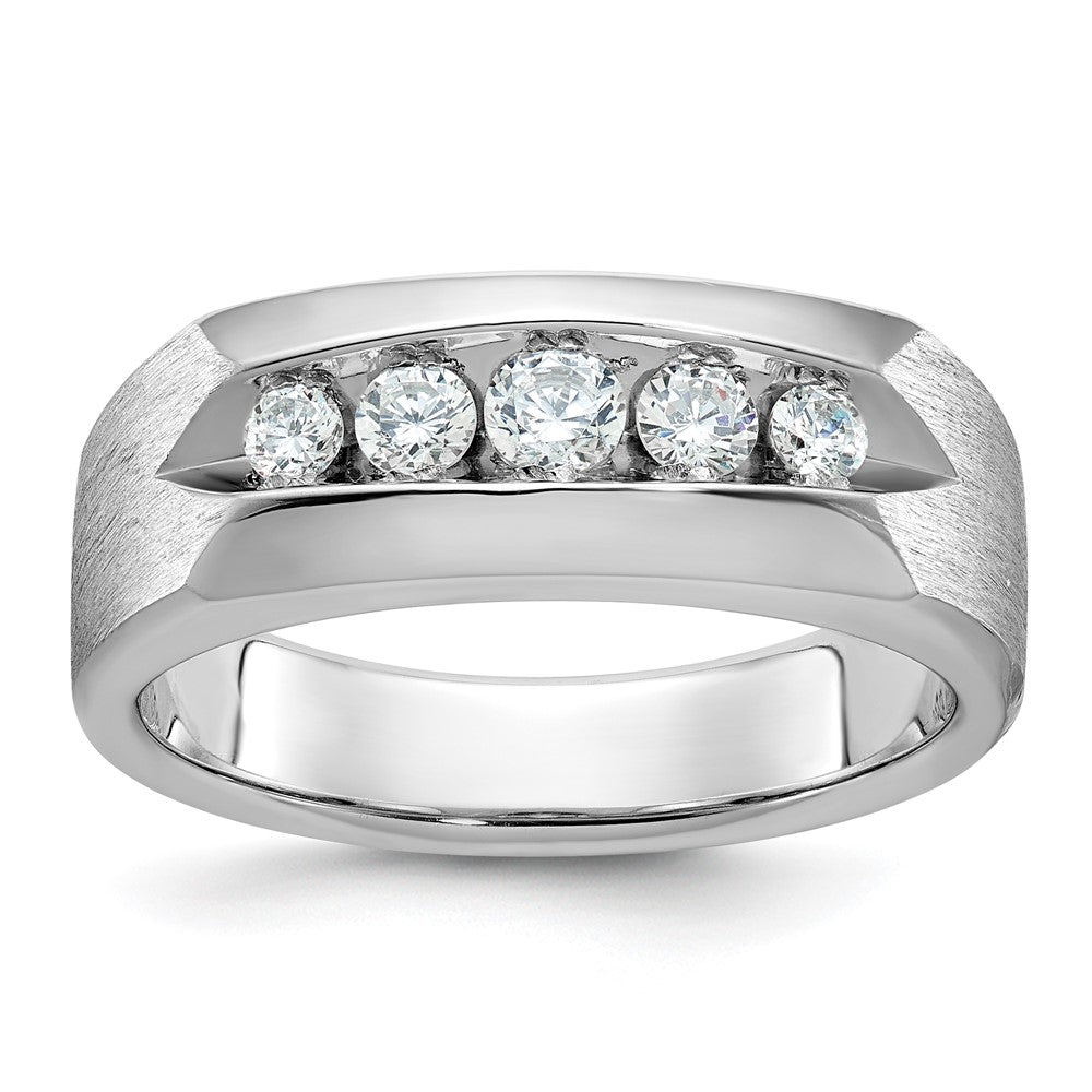 14K Weißgold Herren-Ring, poliert und satiniert, mit 0,5K Diamanten, komplett besetzt