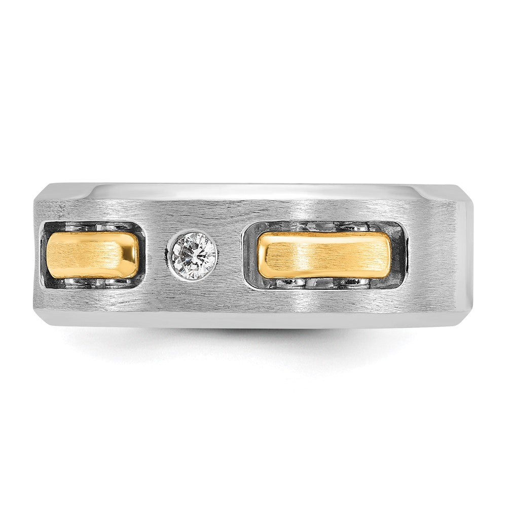 14K Bicolor Gold Herren-Ring, poliert und satiniert, mit 0,17K Diamanten, komplett besetzt