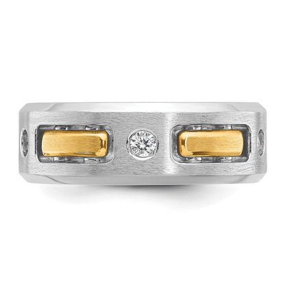 14K Bicolor 0,16 ct. Laborgezüchteter Diamant VS/SI+ G+ Polierter und Satinierter Cut-Out Drei-Stein Herrenring