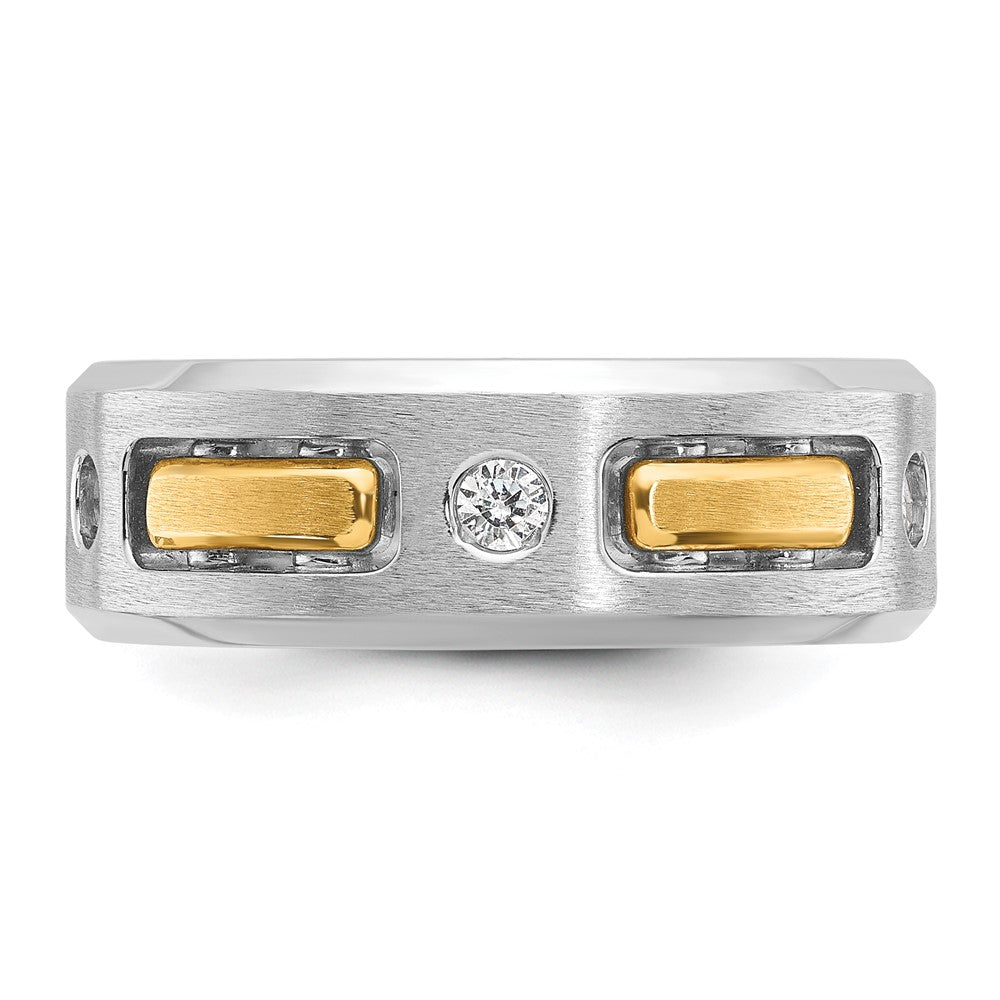 14K Bicolor Gold Herren-Ring, poliert und satiniert, mit 0,17K Diamanten, komplett besetzt