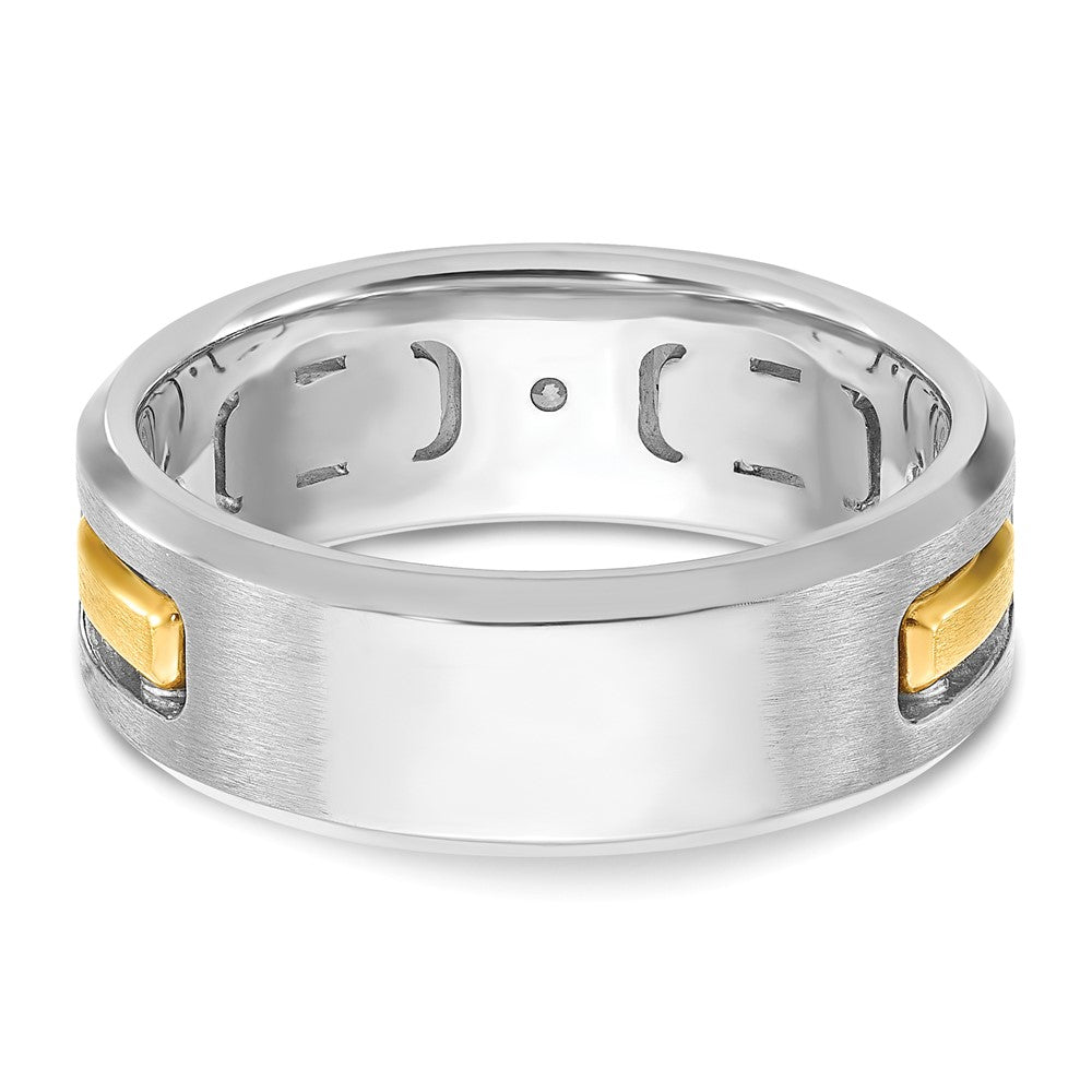 14K Bicolor Gold Herren-Ring, poliert und satiniert, mit 0,17K Diamanten, komplett besetzt