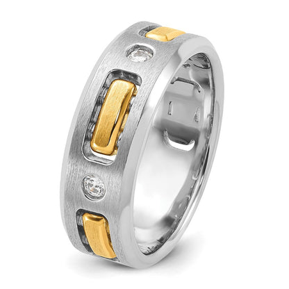 14K Bicolor Gold Herren-Ring, poliert und satiniert, mit 0,17K Diamanten, komplett besetzt
