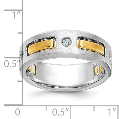14K Bicolor Gold Herren-Ring, poliert und satiniert, mit 0,17K Diamanten, komplett besetzt