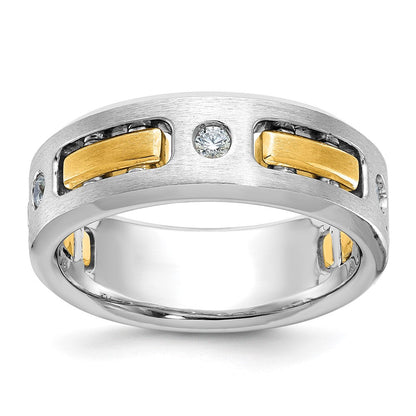 14K Bicolor Gold Herren-Ring, poliert und satiniert, mit 0,17K Diamanten, komplett besetzt