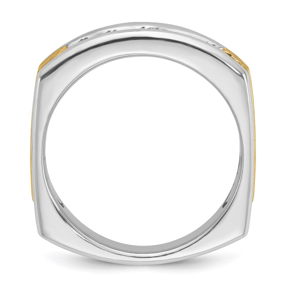 14K Bicolor-Gold Herren-Ring, poliert und satiniert, mit 0,5K Diamanten, komplett besetzt
