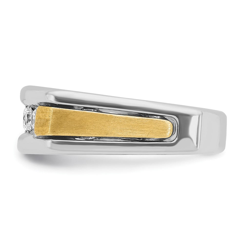 14K Bicolor-Gold Herren-Ring, poliert und satiniert, mit 0,5K Diamanten, komplett besetzt