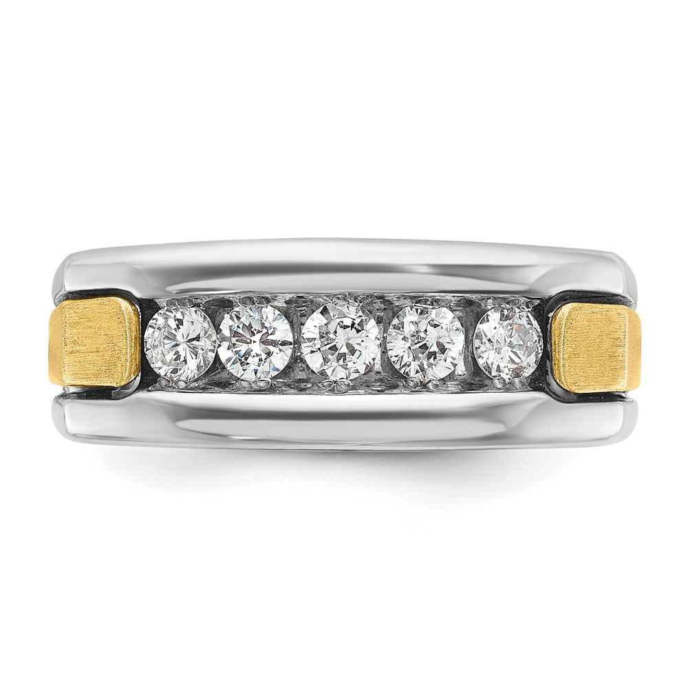 14K Bicolor-Gold Herren-Ring, poliert und satiniert, mit 0,5K Diamanten, komplett besetzt