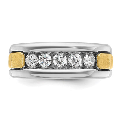 14K Bicolor-Gold Herren-Ring, poliert und satiniert, mit 0,5K Diamanten, komplett besetzt