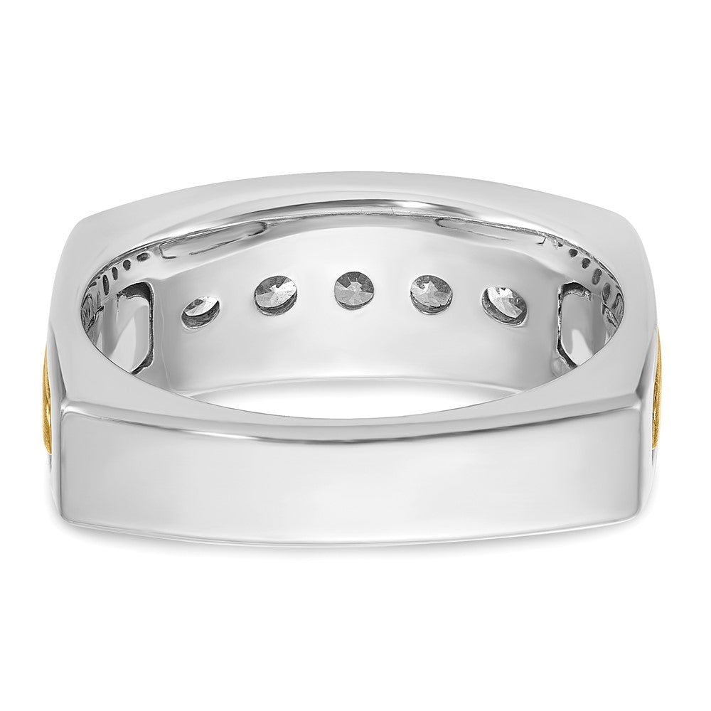 14K Bicolor-Gold Herren-Ring, poliert und satiniert, mit 0,5K Diamanten, komplett besetzt