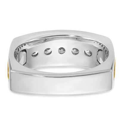 14K Bicolor-Gold Herren-Ring, poliert und satiniert, mit 0,5K Diamanten, komplett besetzt