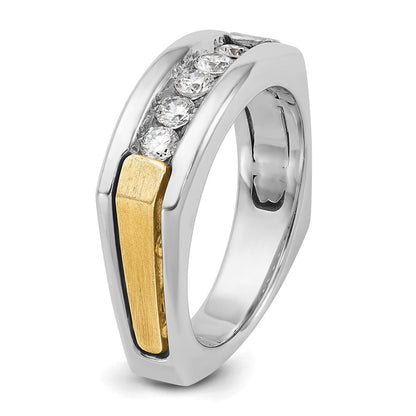 14K Bicolor-Gold Herren-Ring, poliert und satiniert, mit 0,5K Diamanten, komplett besetzt