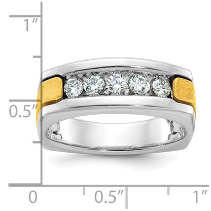 14K Bicolor-Gold Herren-Ring, poliert und satiniert, mit 0,5K Diamanten, komplett besetzt