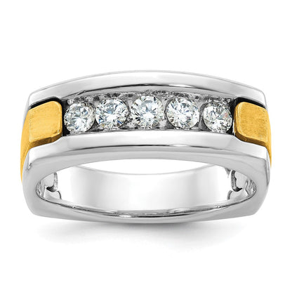 14K Bicolor-Gold Herren-Ring, poliert und satiniert, mit 0,5K Diamanten, komplett besetzt