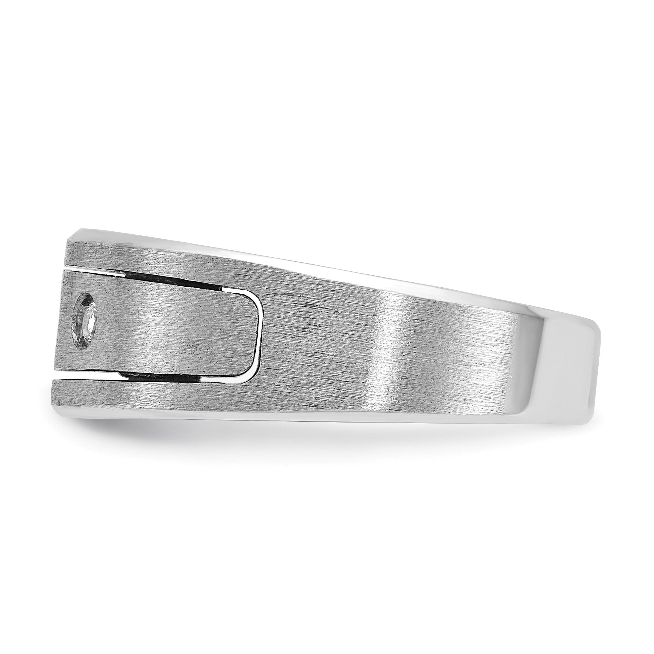 14K Weißgold Herren-Ring mit polierter, antikisierter und satinierter Oberfläche, 0,17 ct. Diamant, komplett besetzt